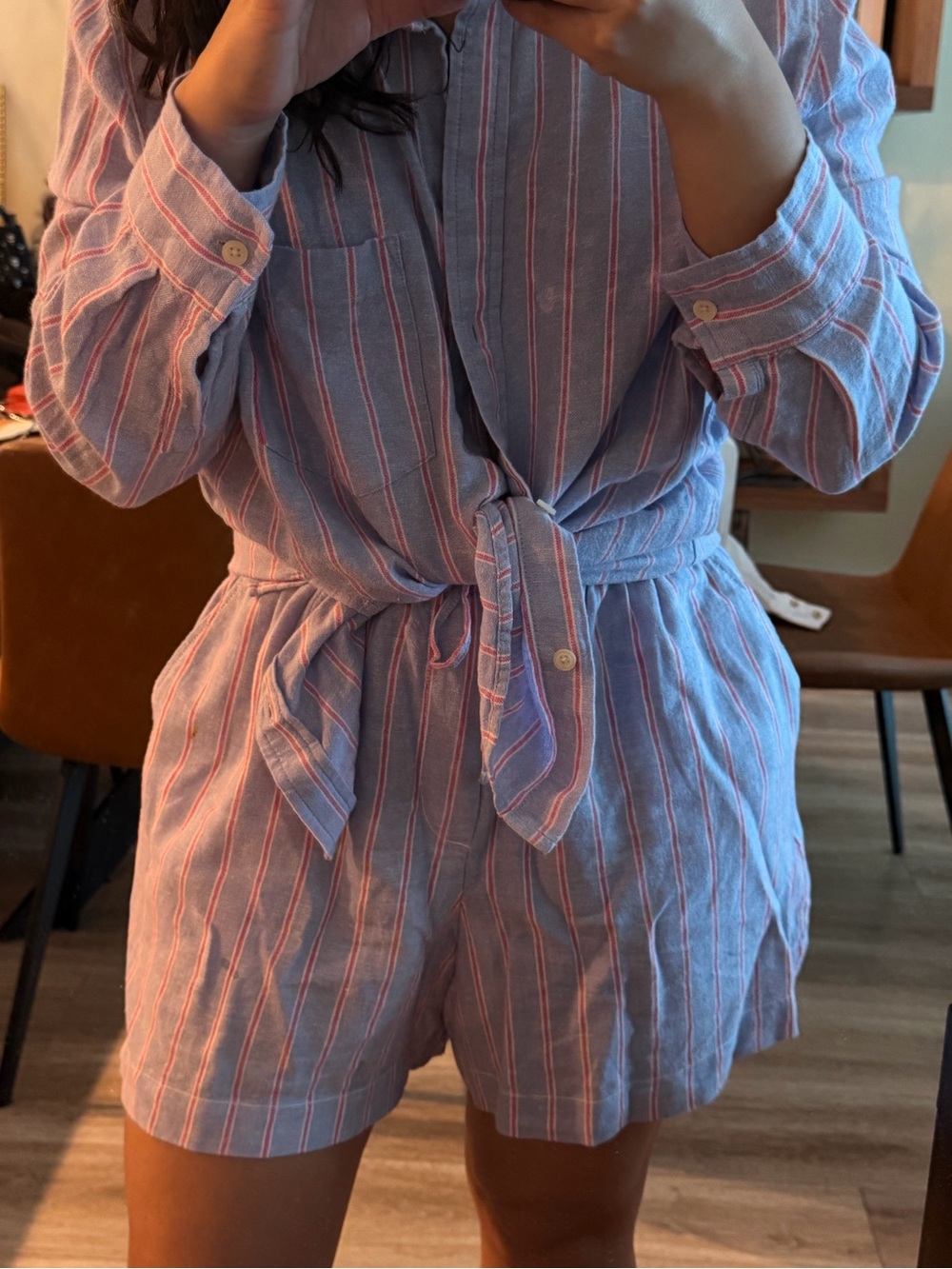 Gap Linen blend Relaxed Lavender Stripe Shirt & Shorts (set) - Picture 6 of 7